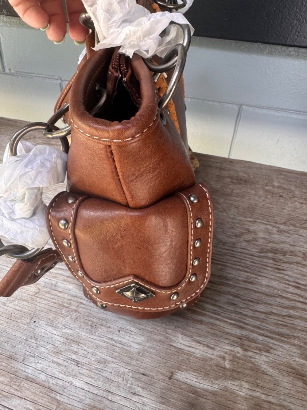 Montana West Western Studded Brown Faux Leather Shoulder Bag Purse New NWOT - Picture 11 of 11